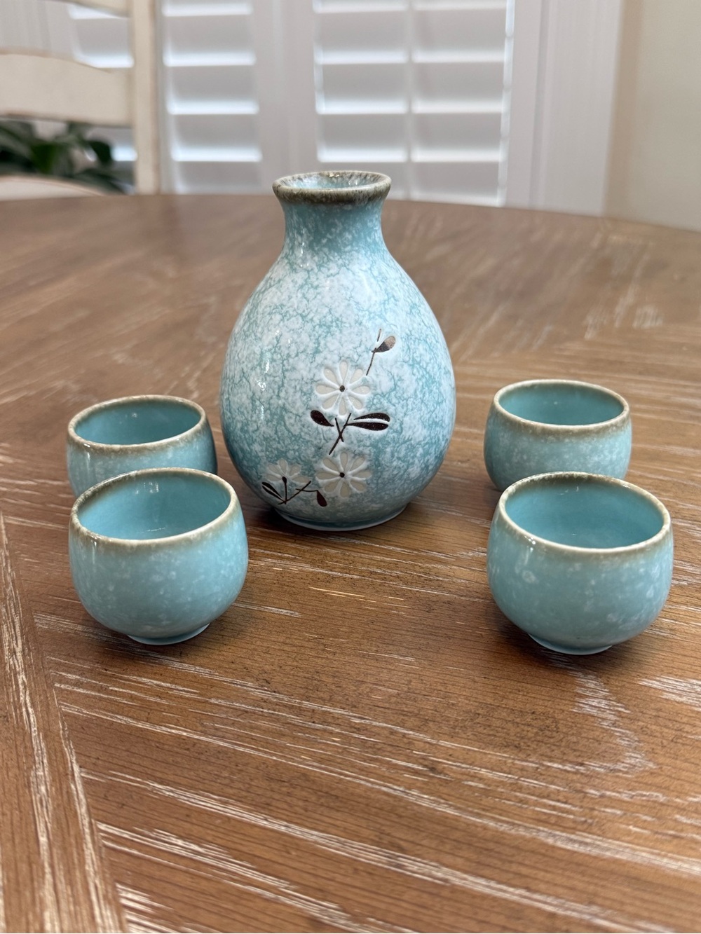 Ceramic Floral Sake Set in Light blue ICHI made in Japan